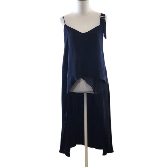 Zara Basic Navy Hi Low Tunic Top Womens XS V‎ Neck Layered - Picture 1 of 10